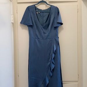 David’s Bridal Flutter Sleeve Steel Blue